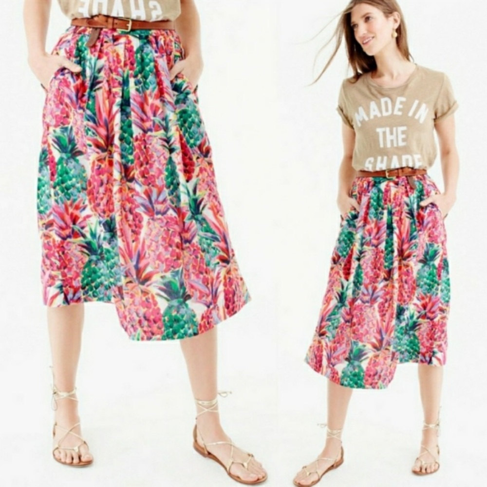 JCREW Tropical Print Midi Skirt